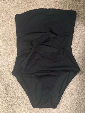 aerie Black Strapless One-Piece Swimsuit with Front Tie Cutout